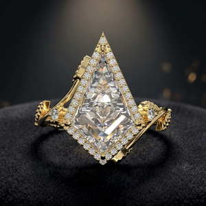 Anillo de compromiso y boda vintage con diamante cultivado en laboratorio con corte cometa certificado por IGI, halo y banda retorcida en oro de 10K, 14K, 18K - Product Image 1