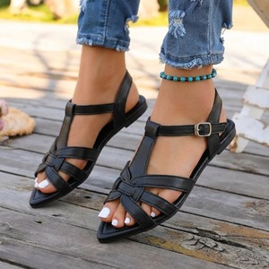Sandalias Casuales Planas con Punta Abierta, Diseño de Tira en T con Nudo, Hebilla Ajustable en la Correa del Tobillo, Zapatos de Verano - Product Image 1