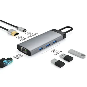 6 ב 1 usb 3.0 רכזת תשלום מהיר HD-MI USB3.0 * 3 usb c רכזות RJ45 1000M SD TF USB רכזות