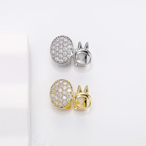 Grillz dentaire <span class=keywords><strong>en</strong></span> laiton plaqué <span class=keywords><strong>or</strong></span> véritable, serti de zircons cubiques, style Hip Hop brillant, bijoux de corps tendance pour rappeurs et soirées - Product Image 1