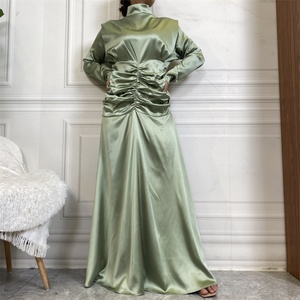 Thick Satin Fashion <b>Abaya</b> Dress with Advanced Pleated Waist and Slim Sleeve for Muslim Women 6664# - Product Image 3