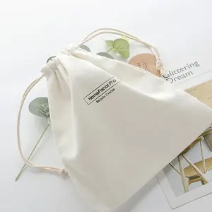 Doubled Drawstring Product Storage Packaging Bag Custom Logo Printed Muslin Dust Clothing Pouch Eco- Friendly Organic Cotton