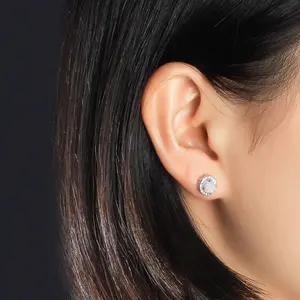 Daochong orecchini a bottone rotondi in argento Sterling 925 personalizzati con zirconi e opale per le donne