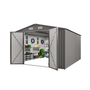 Caseta de Almacenamiento Exterior de Metal Resistente de 10*12 Pies con Dos Puertas Abatibles y 2 Puertas para Herramientas de Jardín, Envío Gratuito en EE. UU. - Product Image 1
