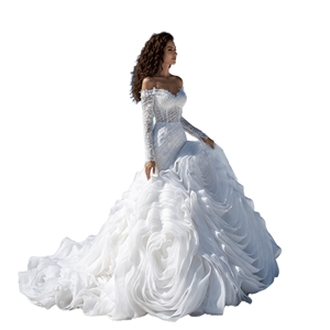 S0143H Hot Sale High Quality Popular Lace Beaded Floral Print Chapel Floor-Length Bohemian Mermaid Trumpet Silhouette <b>Bridal</b> - Product Image 1