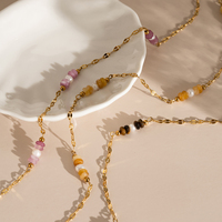 Collier ras du cou anti-ternissement en acier inoxydable 316L plaqué or pour femme, avec perles de jade vintage et perles de culture naturelles mélangées