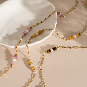 <span class=keywords><strong>Collana</strong></span> a <span class=keywords><strong>Catena</strong></span> in Acciaio Inossidabile 316L Placcato Oro Anti-Appannamento da Donna, con <span class=keywords><strong>Perle</strong></span> di Giada Vintage <span class=keywords><strong>e</strong></span> <span class=keywords><strong>Perle</strong></span> Naturali Miste, Girocollo - Product Image 3