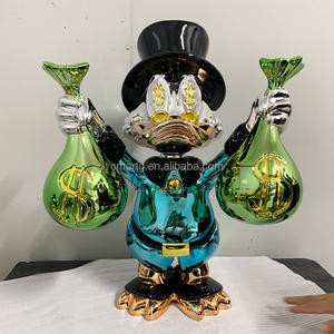 Estatua de Pato de Dibujos Animados Cromada de Alto Brillo Personalizada, Escultura Pop Art del Pato Scrooge <span class=keywords><strong>MC</strong></span>, Pato Dagobert con Dos Bolsas de Dinero - Product Image 4