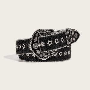 Cinturón <span class=keywords><strong>de</strong></span> cintura retro vintage para <span class=keywords><strong>mujer</strong></span>, <span class=keywords><strong>de</strong></span> cuero sintético PU con textura <span class=keywords><strong>de</strong></span> malla gruesa, con hebilla <span class=keywords><strong>de</strong></span> aleación, estilo Instagram, subcultura edgy, negro, 3.8cm - Product Image 3