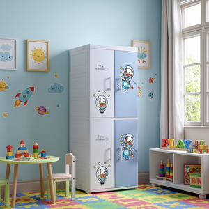 Soggiorno 2 livelli Cartoon Baby Cabinet abbigliamento guardaroba portatile per bambini in plastica guardaroba con ruota - Product Image 6