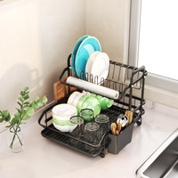 Support de rangement de cuisine en métal à deux niveaux Support de comptoir pour lave-vaisselle avec évier Baguettes seau égouttoir sur pied pour vaisselle