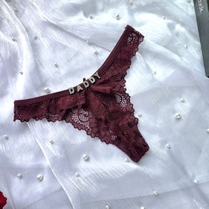 قبول شعار إلكتروني مخصص ثونغ تسميات خاصة مثير جي سترينغ الملابس الداخلية التانجاس سراويل بحروف حجر الراين ثونغ - Product Image 6