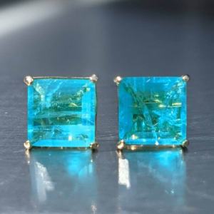 Pendientes de Turmalina Paraiba con Corte Princesa Azul, Regalo de Cumpleaños para Mujer, Joyería de Plata S925 y Oro Sólido - Product Image 3