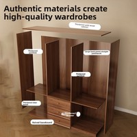 Armoire à portes battantes en bois massif couleur noyer, style moderne et minimaliste, avec tiroirs et compartiments, à assembler soi-même, pour chambre à coucher, mobilier de maison