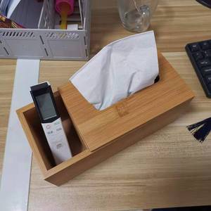 Caja de pañuelos de bambú con compartimento de almacenamiento de 25x13x12cm para organización de escritorio - Product Image 3