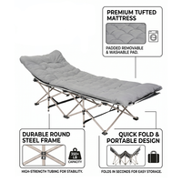 Lit pliant sans assemblage requis, lit simple inclinable pour le camping en plein air, lit de bureau portable avec matelas en coton amovible