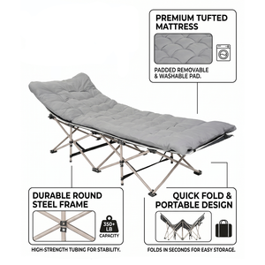 Cama <span class=keywords><strong>Plegable</strong></span> Individual Reclinable, No Requiere Ensamblaje, para Campamento, Oficina, Cama Portátil con Colchón de Algodón Extraíble - Product Image 2