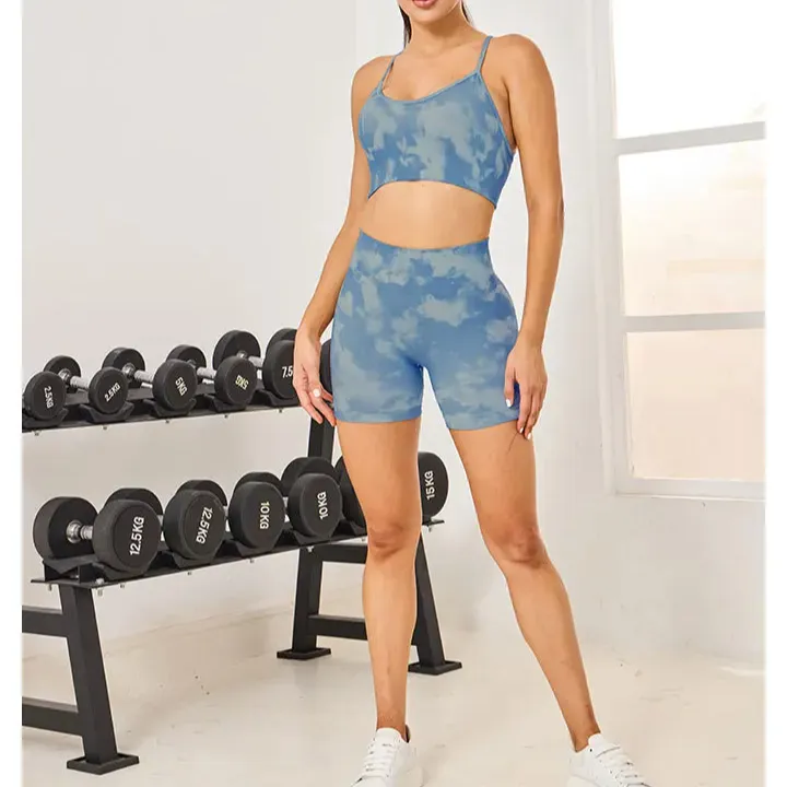 OEM New design seamless tie dye gym fitness sets women sportswear spandex stretchy gym tights
