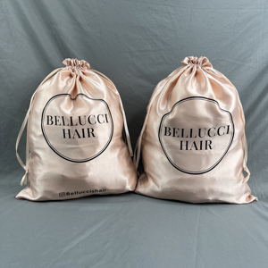 Bolsas de Satén Rosa Nude Personalizadas con Cordón, Bolsa de Satén de Seda con Logotipo Impreso en Negro para Empaque de Pelucas, Bolsa de Regalo para Almacenamiento de Extensiones de Cabello - Product Image 5