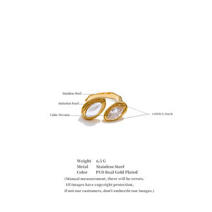 JINYOU 2873 изысканное винтажное позолоченное кольцо из нержавеющей стали с сияющим фианитом искусственным жемчугом Открытое кольцо - Product Image 6