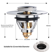 Colador de desagüe de fregadero de acero inoxidable de diseño moderno Tapón de fregadero emergente de baño con colador tipo empuje