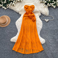 Robes d'été sans bretelles taille haute coupe trapèze avec appliques florales 3D et dentelle ajourée pour femme, idéales pour le quotidien