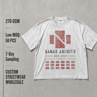 Kaos RAMAX 270GSM Vintage Washed dengan Grafis Archive, Lengan Pendek, Streetwear Pria, Logo Custom, Grosir, OEM, ODM Apparel