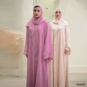 Conjunto de Abaya y Hiyab Abiertos con Pedrería Hotfix Estilo Dubái, Lujo Discreto, Venta al por Mayor, Abaya Abierta por Delante, Ropa Islámica Musulmana - Product Image 2