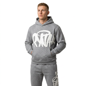 Chándal Gris con Capucha para Hombre, Sudadera Larga de Algodón con Estampado de Letras Blancas, Estilo Urbano, Corte Regular, Unisex - Product Image 1