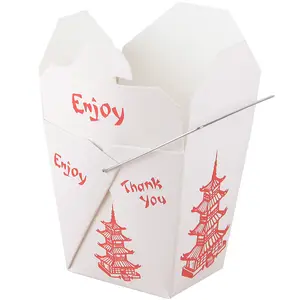 Boîtes à nouilles Seaux de récipients alimentaires écologiques à emporter Cartons alimentaires blancs avec poignée