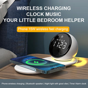 Lámpara de escritorio Reloj despertador <span class=keywords><strong>Altavoz</strong></span> BT 15W Cargador inalámbrico de carga rápida para iPhone 16 2025 Luz de ambiente multifunción Rgb - Product Image 3