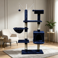 Arbre à chat multi-niveaux avec poteaux à gratter en sisal, hamac, niche pour chat et balles suspendues, grande tour pour chat d'intérieur pour chatons et chats