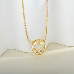 Chapado en oro de moda boda 925 cara de plata esterlina ojos de estrella y cadena sonrisa colgante collar para mujeres y niñas - Product Image 3