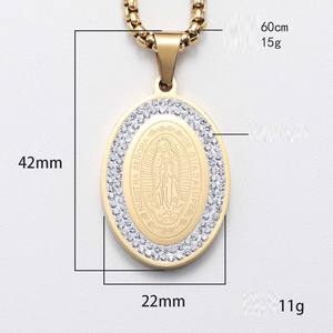 Оптовая продажа на заказ золотое ожерелье из нержавеющей стали Религиозные ювелирные изделия с бриллиантами вокруг для женщин Длинная цепочка - Product Image 2