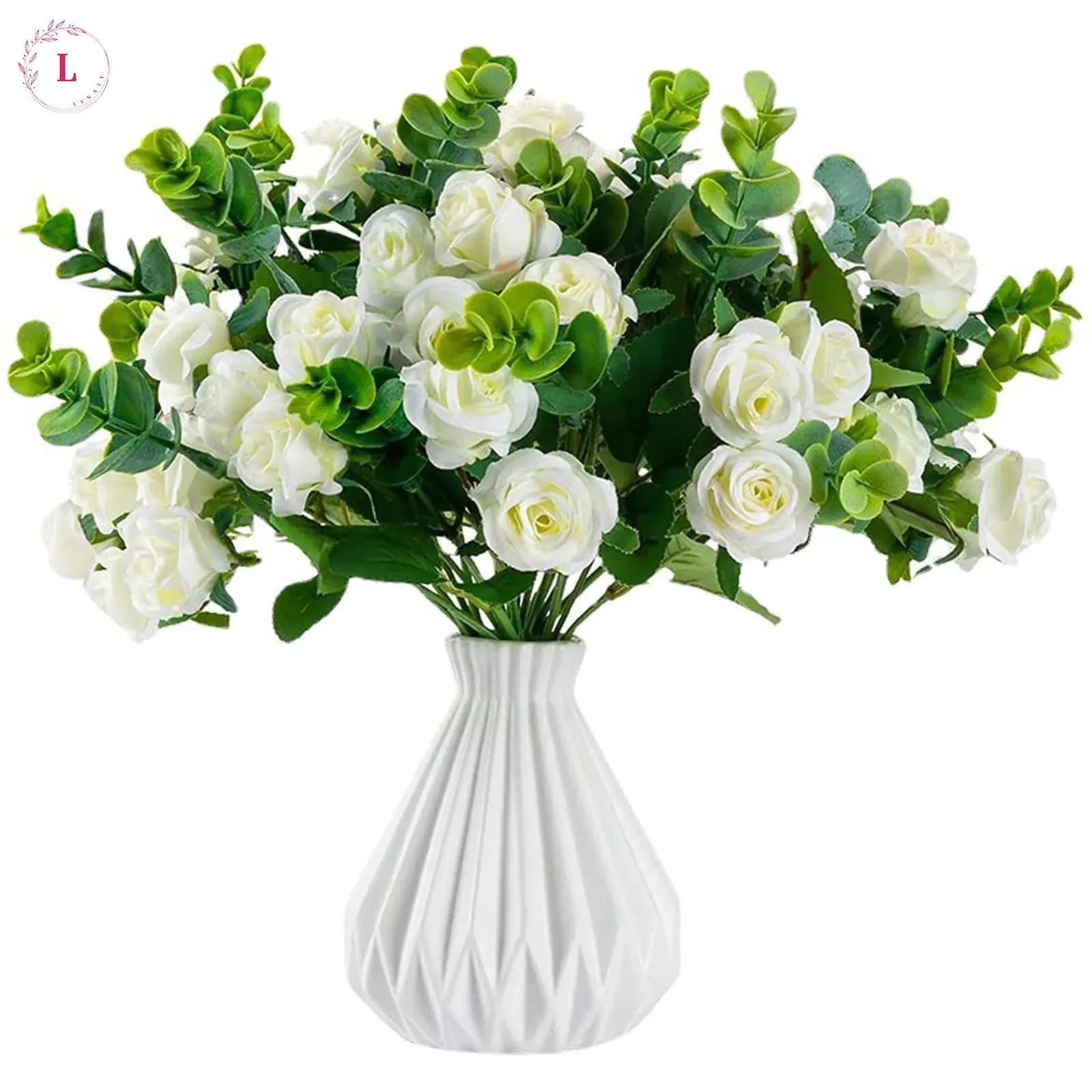 Atacado Branco Rose Bouquet Fake Silk Decorativo Valentines Flores Artificiais Bundle Para Casamento Decoração de Casa
