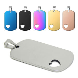 Pendentif Cœur Creux DIY pour Homme, Breloque Femme, en Acier Inoxydable Brossé Effet Miroir, Plaques d'Identification Vides, Vente en Gros, Étiquette Métallique Personnalisable - Product Image 1
