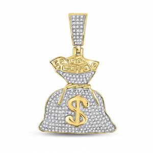 Lujoso estilo Hip Hop de alta calidad Totalmente helado Bolsa de dinero Colgante unisex con tachuelas de diamantes en oro amarillo de 10K - Product Image 2