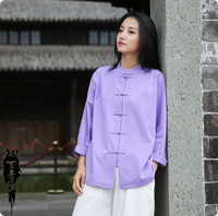 Ecowalson – Blouse rétro chinoise pour femme, col montant, boutons grenouille, idéale pour l'exercice matinal et le Tai Chi