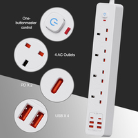Multiprise UK avec protection contre les surtensions, 4 prises, 4+2 ports USB, câble de 2 m, indice de protection IP22, 13A