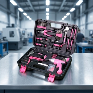 HM 29-Piece Pink Multi-Functional Carbon Steel Adjustable Wrench <b>Wood</b> Working Tool Set Hard Case Car Use 1 Year Warranty OEM - Product Image 6