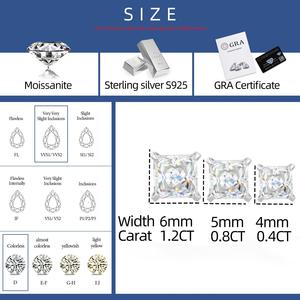 <span class=keywords><strong>Orecchini</strong></span> a Lobo in <span class=keywords><strong>Argento</strong></span> Sterling 925 Placcato Oro Bianco con Diamante Moissanite Taglio Principessa VVS per <span class=keywords><strong>Uomo</strong></span> e Donna - Product Image 6