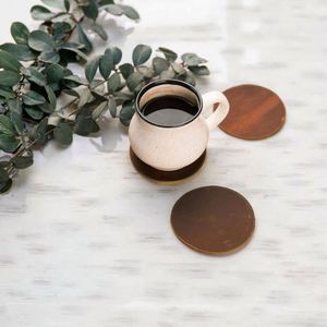 Genuine Leather 10cm <b>Square</b> Round Coasters Cowhide Modern Portable for Home Office Kitchen <b>Bar</b> <b>Table</b> Use - Product Image 4