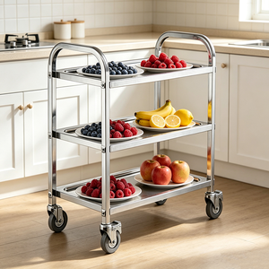 Meilleur prix - Chariots de service mobiles à 3 niveaux en acier inoxydable pour hôtels et restaurants - Chariot de cuisine pour la livraison de repas - Product Image 6