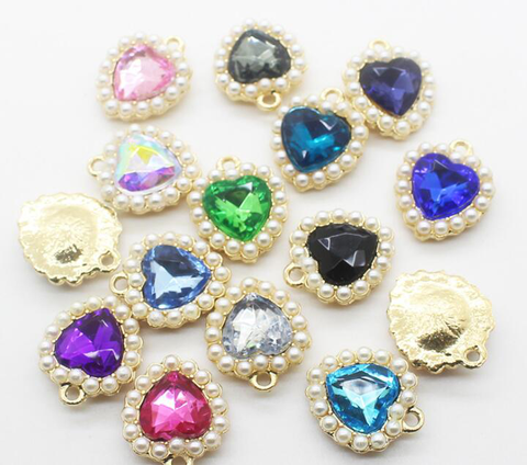 New Heart Shape Rhinestone With Pearl Charms 18*21mm Zinc Alloy Pendant Charm for Bracelet Necklace Earring