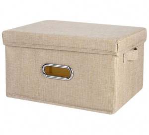 Cotton Linen Fabric Cube Storage <b>Bins</b> Foldable Rectangle Collapsible Storage Box with Lid for Clothes & Toys - Product Image 2