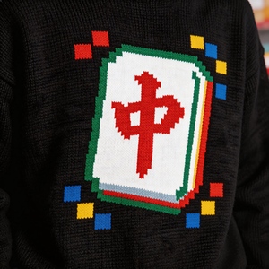 Maglione Pullover da Uomo BSCI/WRAP Autunnale con Motivo Pixel Art Drago Rosso e Paillettes, Stile Retro Videogioco 8-bit - Product Image 4