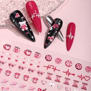 Autocollants pour <span class=keywords><strong>ongles</strong></span> de Noël et d'anniversaire de dessin animé <span class=keywords><strong>2023</strong></span>, vegan, écologiques, en plastique, autocollants en gel UV, personnalisables, chat, fleur, rose, paillettes, Corée - Product Image 3