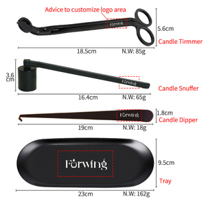 Ensemble d'accessoires pour <span class=keywords><strong>bougies</strong></span> Outils Ciseaux à mèche en acier inoxydable noir Tondeuse Plateau d'extincteur <span class=keywords><strong>Kit</strong></span> d'entretien pour <span class=keywords><strong>bougies</strong></span> avec sac en flanelle - Product Image 2