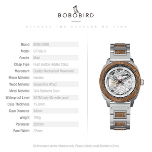 Bobo Bird Thiết Kế Độc Đáo Tùy Chỉnh Đồng Hồ Bằng Gỗ Bán Buôn Người Đàn Ông Cổ Tay Sang Trọng Tự Động Tùy Biến Logo Riêng OEM Tối Giản - Product Image 2