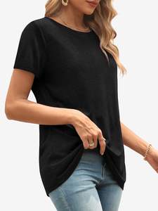 Tops de verano de moda para mujer 2025, Camiseta básica informal ecológica de gran tamaño, manga corta, playa de punto sólido a la moda - Product Image 2